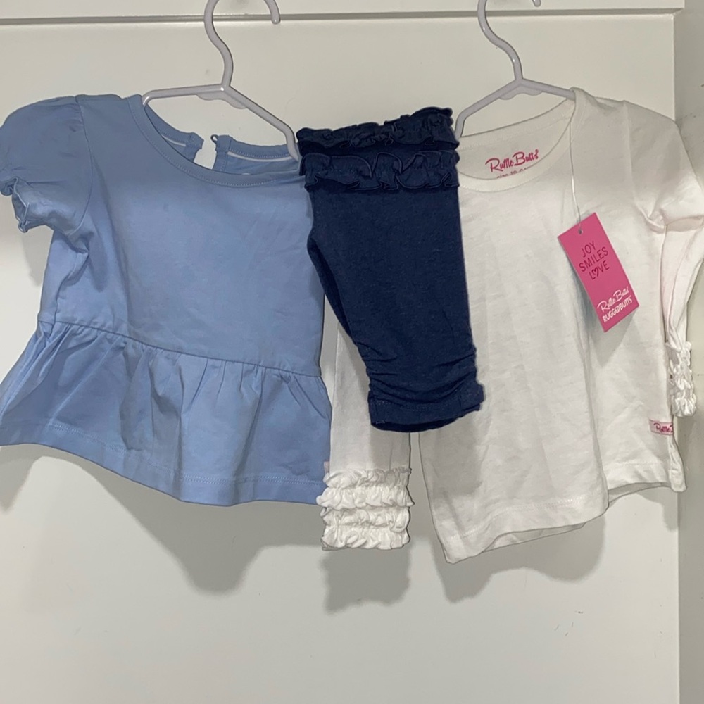 Ruffle Butts baby girl white and blue size 18-24 m and 12-18m